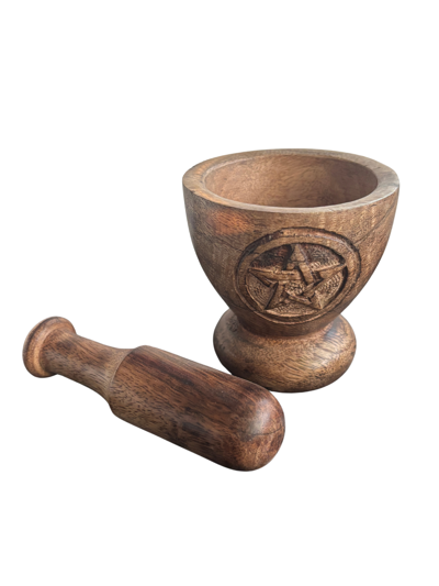 Drevený mažiar s pentagramom XL